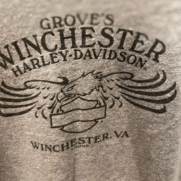 Harley Davidson Womens Long Sleeve Shirt Gray Silver BLING Logo SKULLS Pullover - Picture 8 of 10